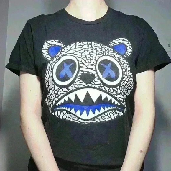 Emo angry teddy bear black and blue short-sleeved t-shirt size  Medium - Picture 1 of 8